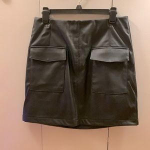 NWOT Black Faux Leather Mini Skirt Front Pocket